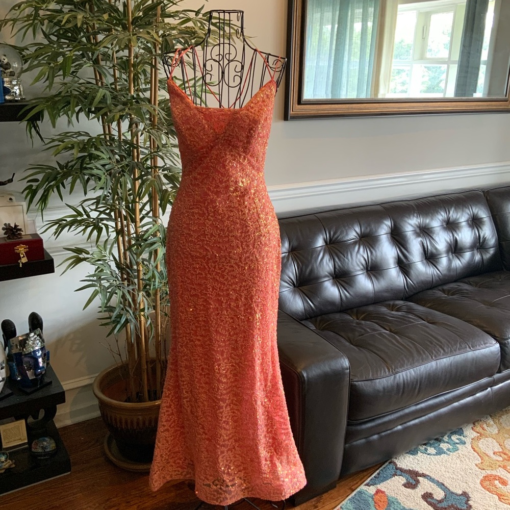 Jovani Spaghetti Strap Formal Sequined Party Gown